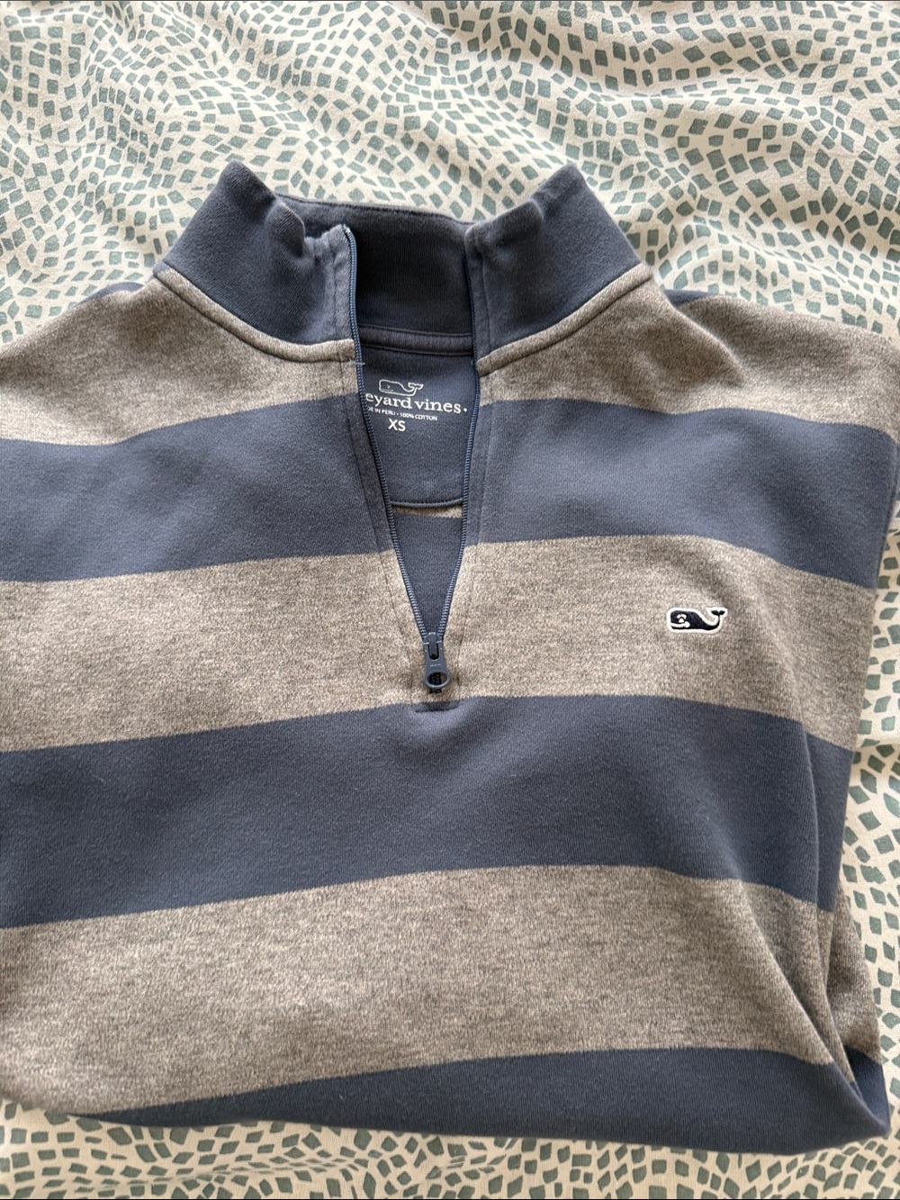 Vineyard Vines Men’s Striped Quarter-Zip Sweater in Navy & Gray